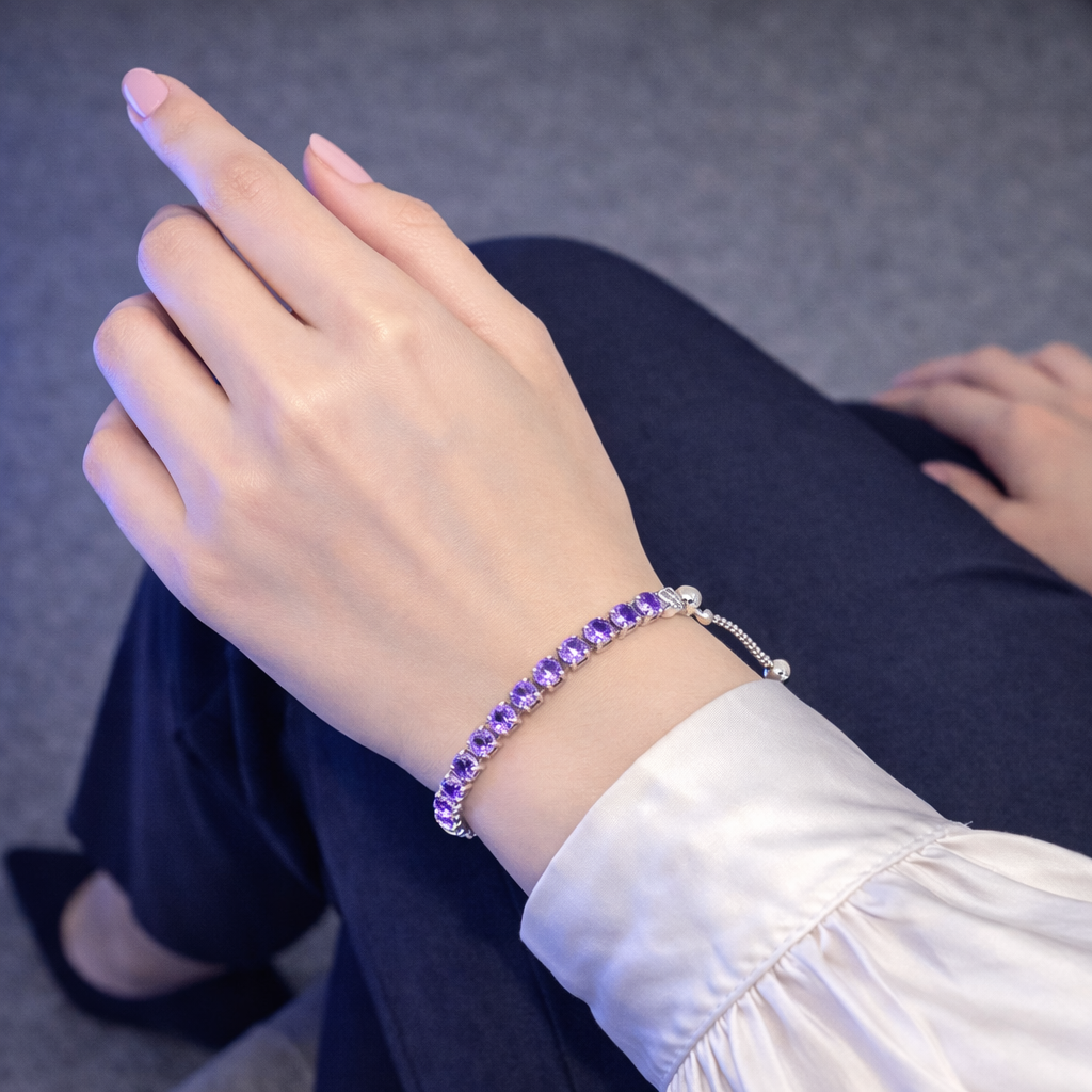 Pink Silver Style Adjustable Bracelet